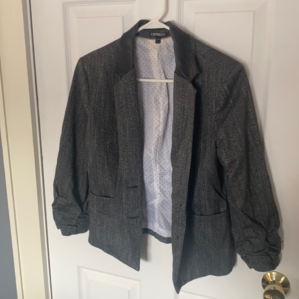 Express gray blazer with faux leather collar